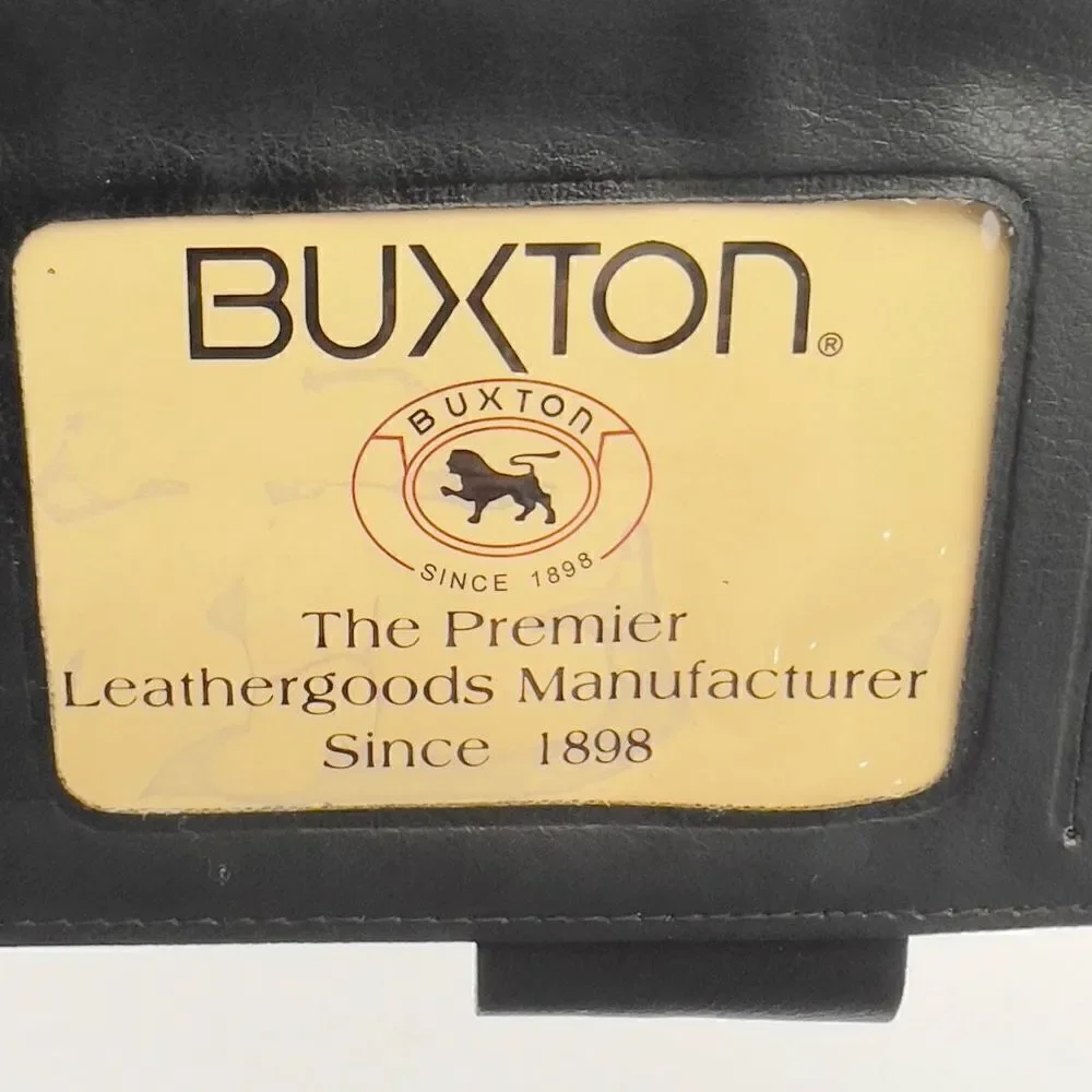 New with Defect BUXTON CAL Q CLUTCH Wallet Tri-Fold Genuine Leather Black Wallet